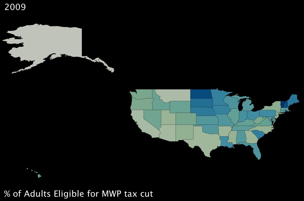 Percentage of Adults Eligible for the Making Work Pay tax cut, by State