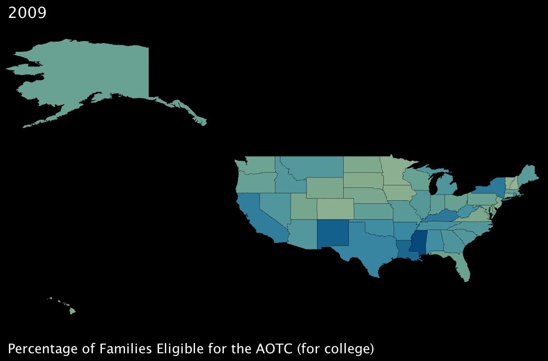 Percentage of Families Eligible for the American Opportunity Tax Credit, by State