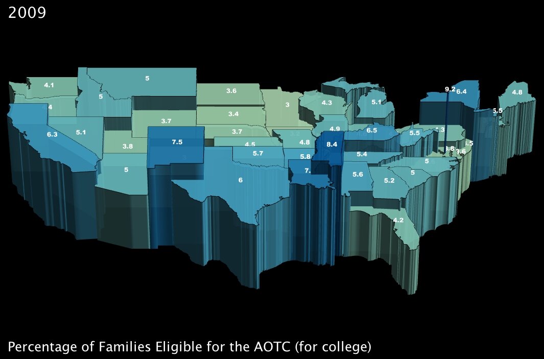 Percentage of Families Eligible for the American Opportunity Tax Credit, by State (3D)