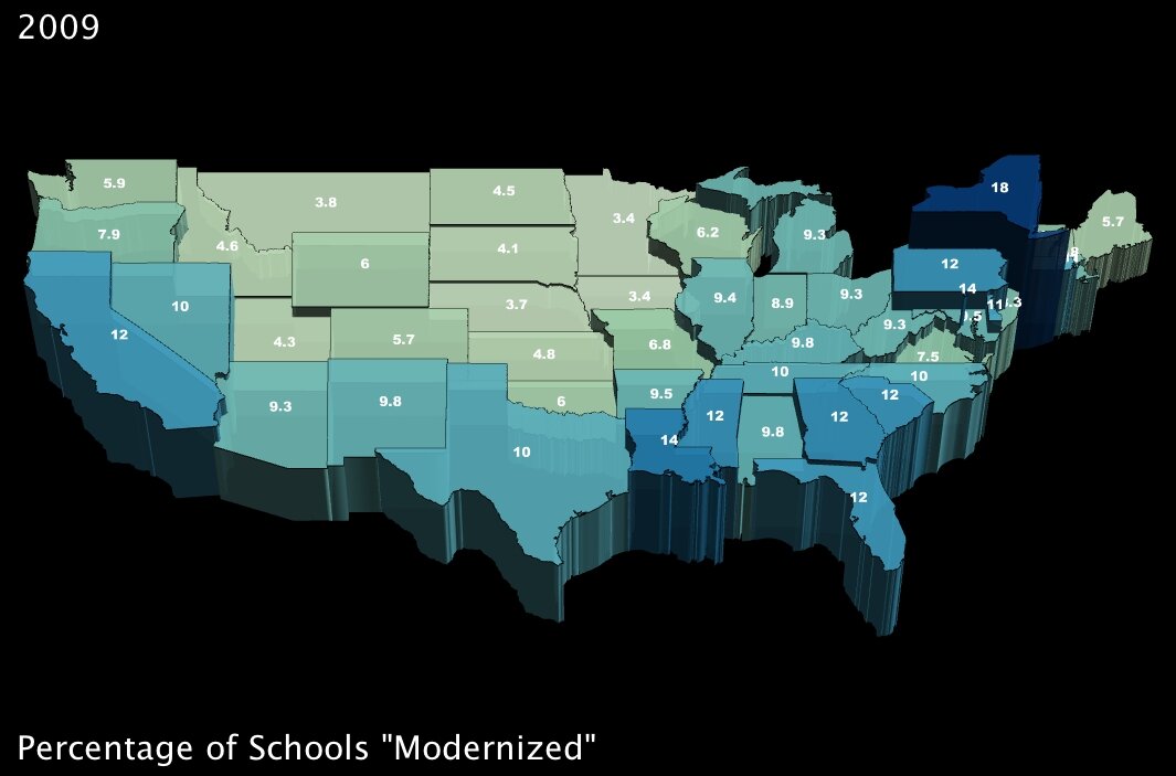 Percentage of Schools that will Undergo Modernization, by State (3D)