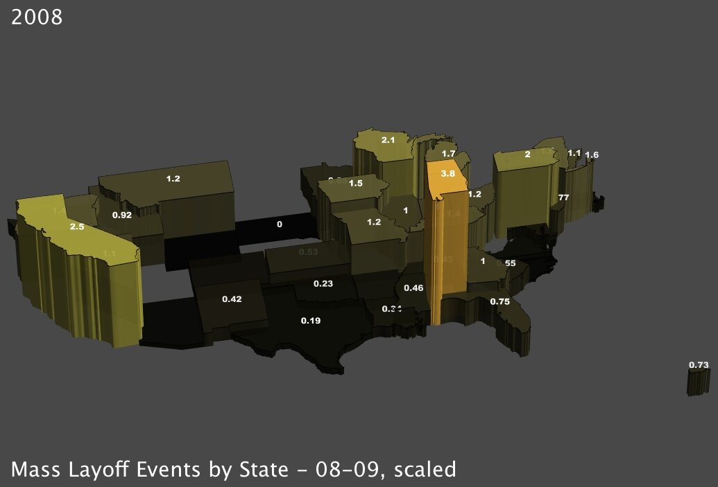 Mass Layoff Events by State in January 2008