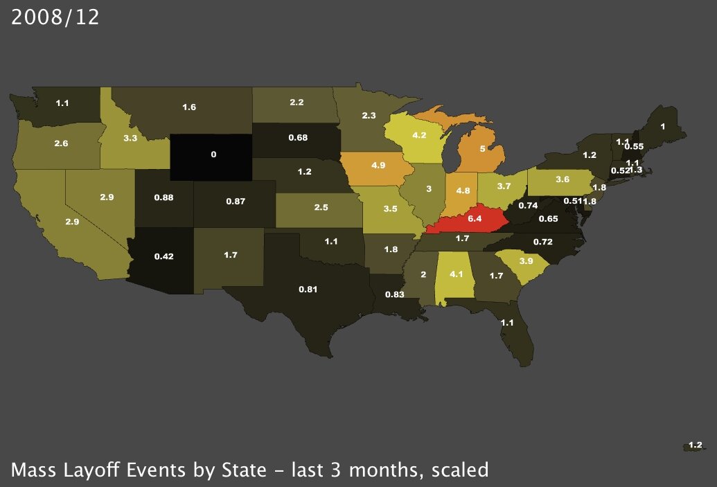 Mass Layoff Events by State in December 2008