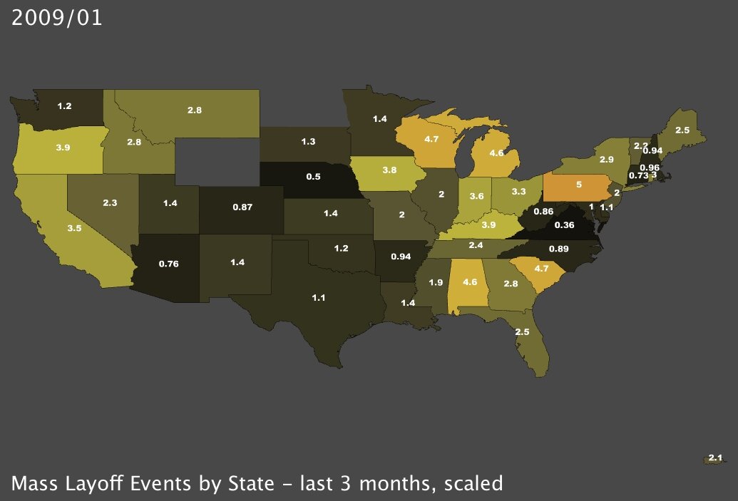 Mass Layoff Events by State in January 2009